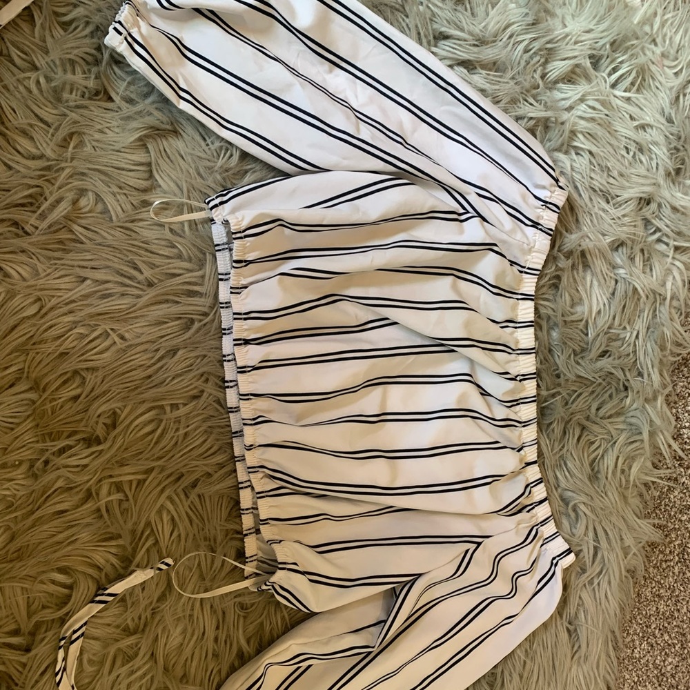 Black and white silky crop top.